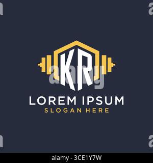 Initial KR logo design for fitness center with creative dumbbell geometric style vector graphic Stock Vector