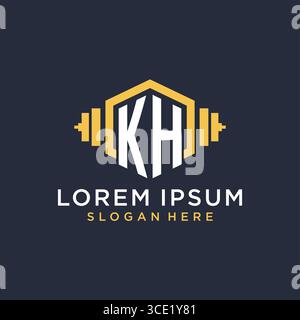 Initial KH logo design for fitness center with creative dumbbell geometric style vector graphic Stock Vector
