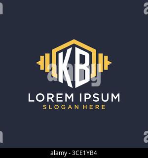 Initial KB logo design for fitness center with creative dumbbell geometric style vector graphic Stock Vector