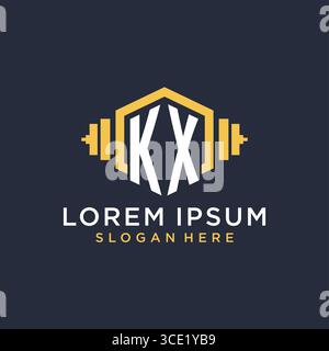 Initial KX logo design for fitness center with creative dumbbell geometric style vector graphic Stock Vector