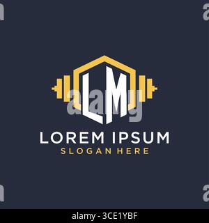 Initial LM logo design for fitness center with creative dumbbell geometric style vector graphic Stock Vector