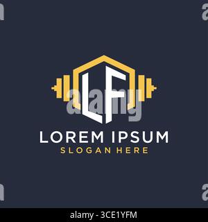 Initial LF logo design for fitness center with creative dumbbell geometric style vector graphic Stock Vector