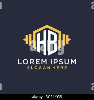 Initial HB logo design for fitness center with creative dumbbell geometric style vector graphic Stock Vector