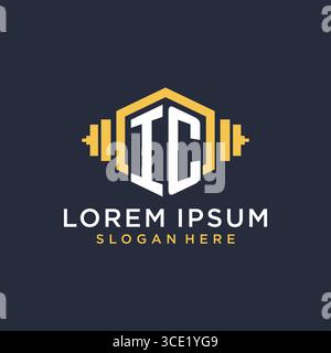 Initial IC logo design for fitness center with creative dumbbell geometric style vector graphic Stock Vector