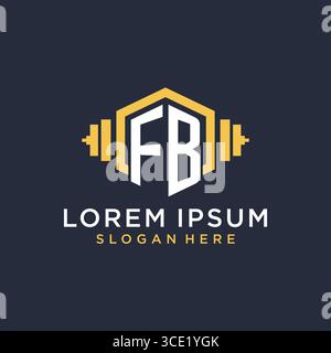 Initial FB logo design for fitness center with creative dumbbell geometric style vector graphic Stock Vector