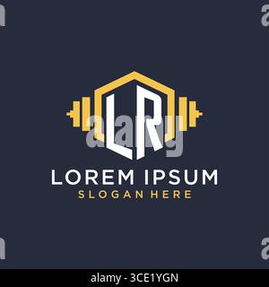 Initial LR logo design for fitness center with creative dumbbell geometric style vector graphic Stock Vector