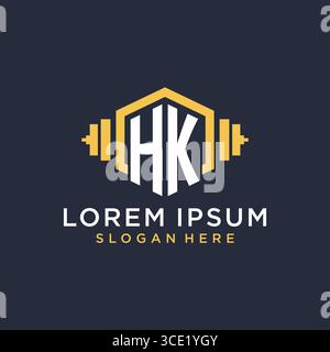 Initial HK logo design for fitness center with creative dumbbell geometric style vector graphic Stock Vector
