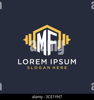 Initial MF logo design for fitness center with creative dumbbell geometric style vector graphic Stock Vector