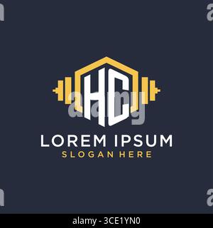 Initial HC logo design for fitness center with creative dumbbell geometric style vector graphic Stock Vector