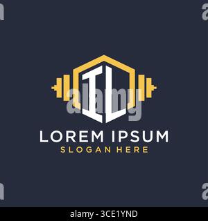 Initial IL logo design for fitness center with creative dumbbell geometric style vector graphic Stock Vector