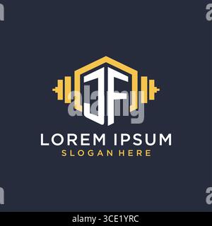 Initial JF logo design for fitness center with creative dumbbell geometric style vector graphic Stock Vector