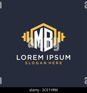 Initial MB logo design for fitness center with creative dumbbell geometric style vector graphic Stock Vector