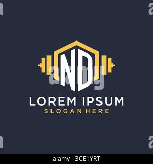 Initial ND logo design for fitness center with creative dumbbell geometric style vector graphic Stock Vector