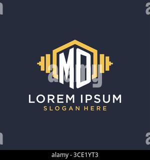 Initial MO logo design for fitness center with creative dumbbell geometric style vector graphic Stock Vector