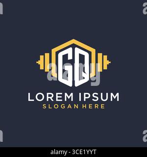 Initial GQ logo design for fitness center with creative dumbbell geometric style vector graphic Stock Vector