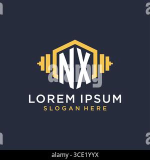 Initial NX logo design for fitness center with creative dumbbell geometric style vector graphic Stock Vector