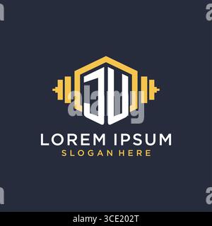 Initial JU logo design for fitness center with creative dumbbell geometric style vector graphic Stock Vector