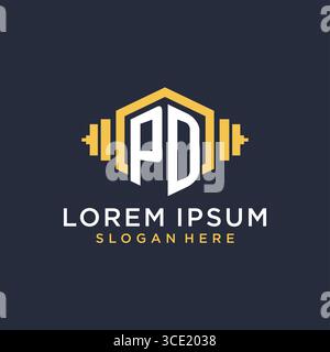 Initial PD logo design for fitness center with creative dumbbell geometric style vector graphic Stock Vector