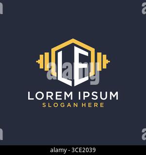 Initial LE logo design for fitness center with creative dumbbell geometric style vector graphic Stock Vector
