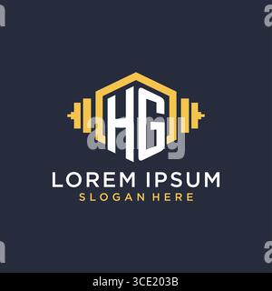 Initial HG logo design for fitness center with creative dumbbell geometric style vector graphic Stock Vector