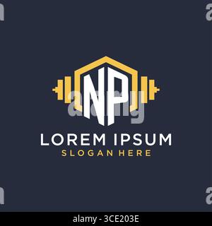 Initial NP logo design for fitness center with creative dumbbell geometric style vector graphic Stock Vector