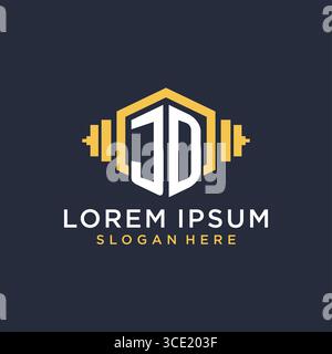 Initial JD logo design for fitness center with creative dumbbell geometric style vector graphic Stock Vector