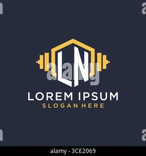 Initial LN logo design for fitness center with creative dumbbell geometric style vector graphic Stock Vector
