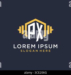 Initial PX logo design for fitness center with creative dumbbell geometric style vector graphic Stock Vector
