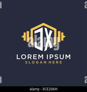 Initial JX logo design for fitness center with creative dumbbell geometric style vector graphic Stock Vector