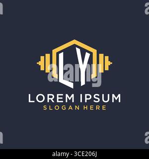 Initial LY logo design for fitness center with creative dumbbell geometric style vector graphic Stock Vector