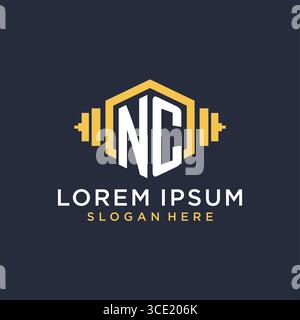 Initial NC logo design for fitness center with creative dumbbell geometric style vector graphic Stock Vector