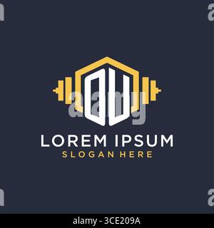 Initial OU logo design for fitness center with creative dumbbell geometric style vector graphic Stock Vector