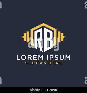 Initial RB logo design for fitness center with creative dumbbell geometric style vector graphic Stock Vector