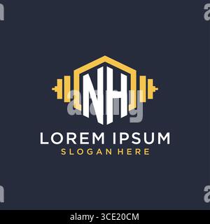 Initial NH logo design for fitness center with creative dumbbell geometric style vector graphic Stock Vector