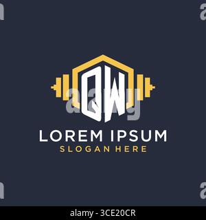 Initial QW logo design for fitness center with creative dumbbell geometric style vector graphic Stock Vector