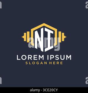 Initial NI logo design for fitness center with creative dumbbell geometric style vector graphic Stock Vector