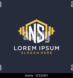 Initial NS logo design for fitness center with creative dumbbell geometric style vector graphic Stock Vector