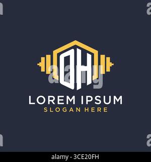 Initial OH logo design for fitness center with creative dumbbell geometric style vector graphic Stock Vector