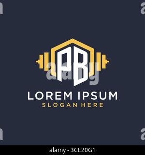 Initial PB logo design for fitness center with creative dumbbell geometric style vector graphic Stock Vector