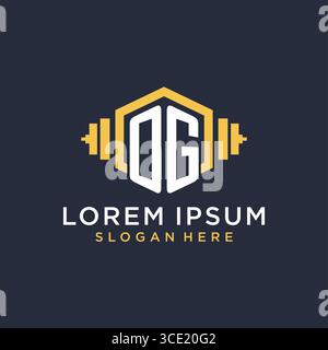 Initial OG logo design for fitness center with creative dumbbell geometric style vector graphic Stock Vector