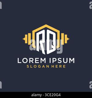 Initial RQ logo design for fitness center with creative dumbbell geometric style vector graphic Stock Vector