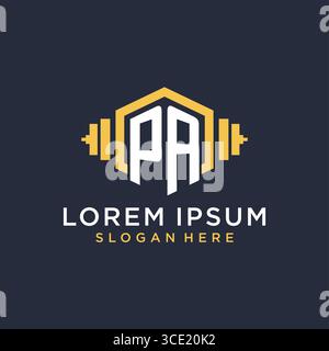 Initial PA logo design for fitness center with creative dumbbell geometric style vector graphic Stock Vector