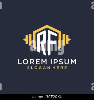 Initial RF logo design for fitness center with creative dumbbell geometric style vector graphic Stock Vector