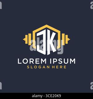 Initial JK logo design for fitness center with creative dumbbell geometric style vector graphic Stock Vector
