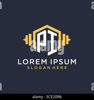 Initial PI logo design for fitness center with creative dumbbell geometric style vector graphic Stock Vector