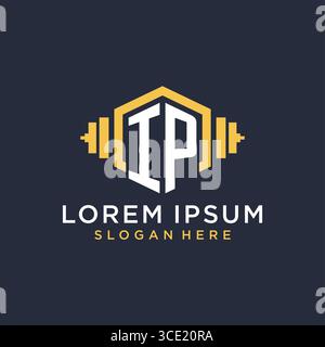 Initial IP logo design for fitness center with creative dumbbell geometric style vector graphic Stock Vector