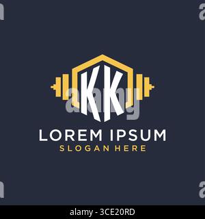 Initial KK logo design for fitness center with creative dumbbell geometric style vector graphic Stock Vector