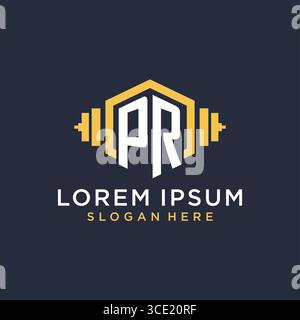Initial PR logo design for fitness center with creative dumbbell geometric style vector graphic Stock Vector