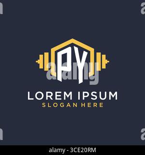 Initial PY logo design for fitness center with creative dumbbell geometric style vector graphic Stock Vector