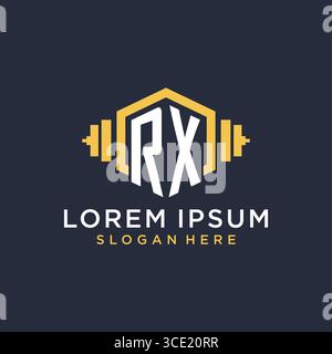 Initial RX logo design for fitness center with creative dumbbell geometric style vector graphic Stock Vector